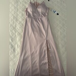 NWT blush nude Lacey back prom dress never worn (covid) tagged size 9